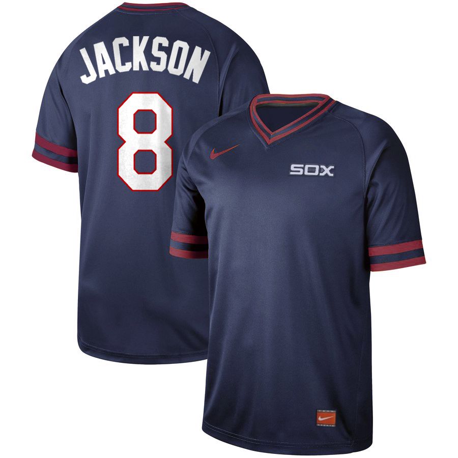 Men Chicago White Sox #8 Jackson Dark blue Nike Cooperstown Collection Legend V-Neck MLB Jersey